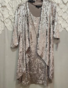R&M Richards Womens Velvet Sheath Jacket Two Piece Dress Set Taupe Size 16 New - Picture 1 of 13