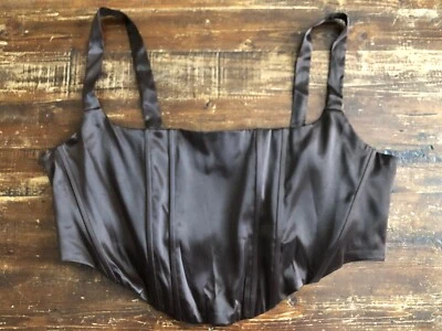 Finesse Brown Satiny Cropped Boning Bustier Top 1X — 第 1/4 张图片
