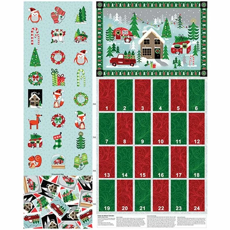 Christmas Camp Joy Advent Calendar Camper Cotton Fabric Benartex 35"X44" Panel - Image 1 of 1