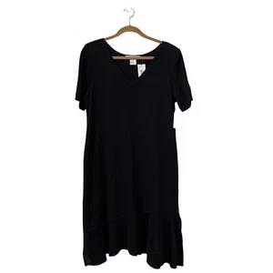 New EXCLUSIVELY MISOOK Dress Women’s Plus 1X Black Ruffle-Hem Short-Sleeve - Picture 1 of 4