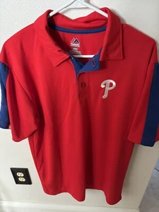 Philadelphia Phillies Majestic Polo Shirt M Red Blue Performance MLB - Picture 1 of 5