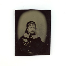 Little Girl White Handkerchief Tintype c1870 Antique Child Kid Gem Photo A3034