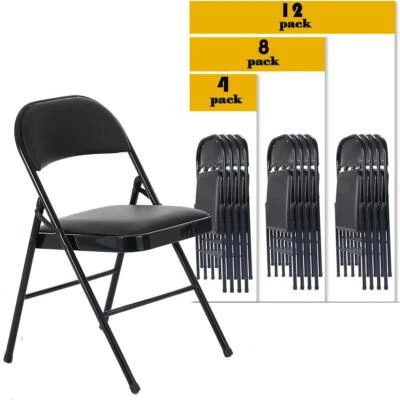 4/8/12 PACK Folding Chair Fabric Upholstered Padded Seat Metal Frame Home Office - Image 1 of 4