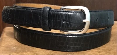 "Cinturón Ralph Lauren Cuero Negro Cocodrilo Repujado Talla 40 1-1/8"" Ancho Envejecido Leer" Foto 1 de 4