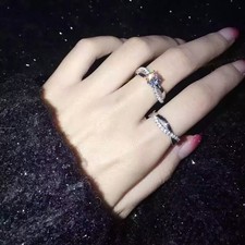 Women Topaz 1ct Engagement 925 Silver Band Fashion Wedding Gift Ring Sets Sz 8.5
