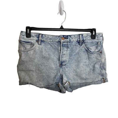 Pantalones Cortos Express Azul Boyfriend Midi Tiro Medio Denim Lavado Ácido Talla 14 Botón Mosca Foto 1 de 4