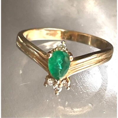 14K YELLOW GOLD EMERALD AND DIAMOND RING 6. SKY - Image 1 of 4