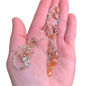 Handmade Sunstone Lattice Necklace Sterling Silver Jewelry Elegant Gift For Her - Picture 1 of 16