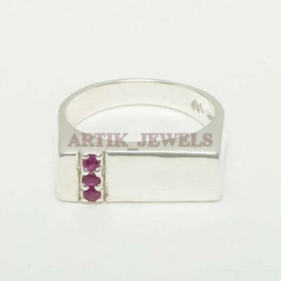 Heizbar Rubin Edelstein Mit 14K Weiß Vergoldet Silber Ring für Herren #1499 - Bild 1 von 4