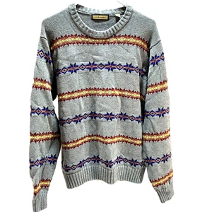 Suéter GH Bass Para Hombres XL Fair Isle Grandpa Pullover Gris Peso Pesado - Imagen 1 de 5