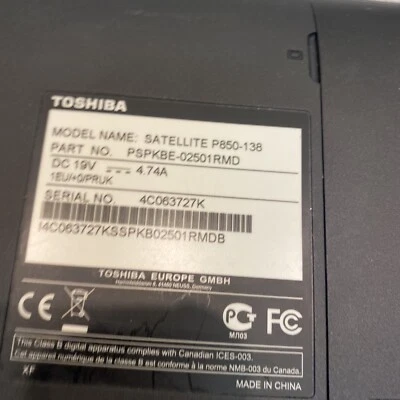 Toshiba Satelite Pro C850 Core i3-3 4 GB No Hdd Spares Repair Bargain Laptop - Image 1 of 4