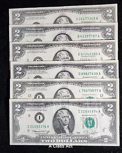 6 1976, $2 Dollar Bills. Circulated, Crisp. Our T8025 - Picture 1 of 4