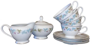 10 Piece Vintage China Grapevine Tea Set #6701 - Teacups, Sugar Bowl, Creamer - Picture 1 of 19