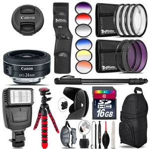 Canon EF-S 24mm f/2.8 STM Lens + Flash + Color Filter Set - 16GB Accessory Kit - Picture 1 of 10