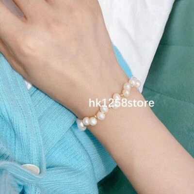 Handmade 7.5-8" White Mini 4-5mm Real Akoya Natural Pearl Bracelet 14K Gold P - Image 1 of 4