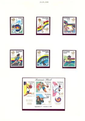 PHILIPPINES 1988 OLYMPICS 12 ST . +1 BLOCK --PERF / IMPERF --MNH ** VF  - Image 1 of 2