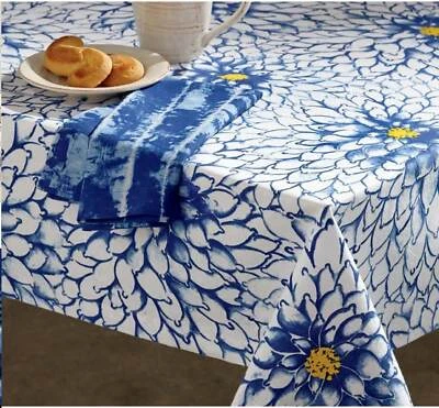 TAG / Tag2U / Tag Home INDIGO DAHLIA TABLECLOTH -60" x 84"-BLUE/Yellow-NEW- NWOT - Image 1 of 2