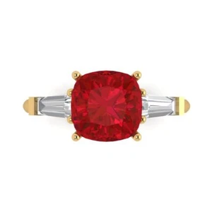 14K Yellow Gold Three-Stone Engagement Ring, 3 ctw Simulated Pink Tourmaline - Picture 1 of 11