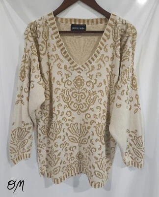 Womens Vintage Pierre Cardin Ivory and Gold Metallic Thread Long Sleeve Pullover - Image 1 of 4