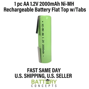 Tenergy AA 1.2V 1650mAh NiMH Flat Top FDK Replacement Battery Cell w/Tab - Picture 1 of 8