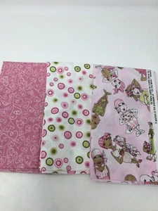 Loralie Harris Fabric On the Mend Breast Cancer 3 Pcs Pink Dots Cotton Quilt F48 - Picture 1 of 6