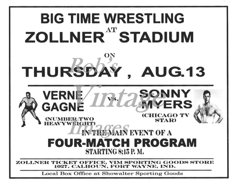 Pro Wrestling Poster old school Vern Gagne Sonny Myers Ft. Wayne, In NWA AWA Cover