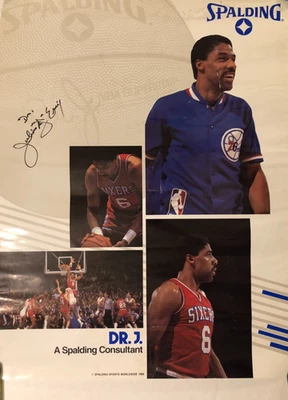 Póster firmado Julius Dr. J Irving Philadelphia Sixers NBA Spalding 1988 Foto 1 de 3