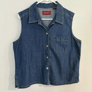 Casual Corner ANNEX Women’s Vest Y2K Size L Lightweight Blue Denim Front Pocket - Picture 1 of 10