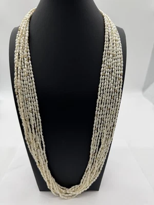 14K Yellow Gold Clasp 10 Multi Strand Rice Seed Pearl Gold Beads 32" Necklace - Image 1 of 4