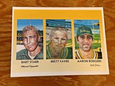 Tarjeta Starr Favre Rodgers Green Bay Packers impresión artística por David Hipwell LE 7x5,25 Foto 1 de 4