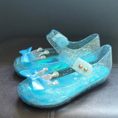 Girls Size 10 Ice Snow Princess Sparkle Mary Jane Clear Blue Jelly Shoes - Image 1 of 4