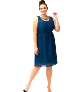 Lane Bryant Lace Dress Size 16 Turquoise Twee Day Dress - Picture 1 of 7