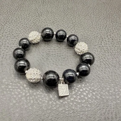 Pulsera elástica Anne Klein bola pavé de cristal plata león dije cuentas 7 pulgadas Foto 1 de 4