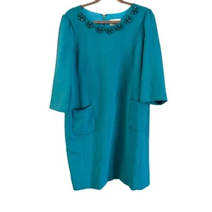 Kate Spade Vanessa Turquoise Beaded Dress Size XL Half Sleeve Pockets Teal - Picture 1 of 6