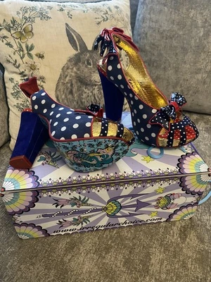 Irregular Choice Aphrodite Polka Dot Red Navy SlingBack Heels 4004-04C Shoes- 37 - Image 1 of 4