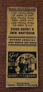Vintage Streichholzheft Hülle Woodlawn Wein und Schnaps Haus Fairfax - Bild 1 von 3