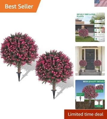 Set of 2 Artificial Rose Boxwood Topiary Ball Bush for Outdoor with Ground Sp... - Image 1 of 4