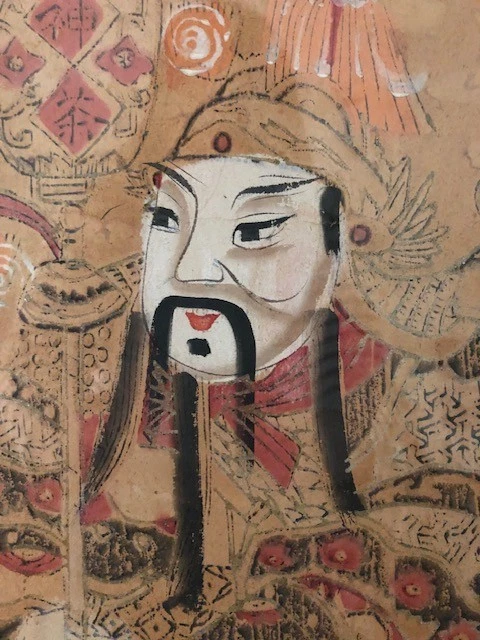 古董 20 世纪早期带框门神木版画,战士守护者 — 第 1/4 张图片