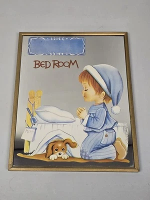 Декор винтажная детская комната китч зеркало маленький мальчик молитва и щенок 8 x 10 дюймов - Изображение 1 из 4