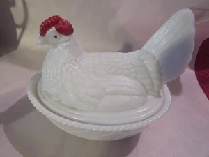 Vintage Westmoreland White Milk Glass Hen on Nest Candy Trinket Dish - Picture 1 of 7