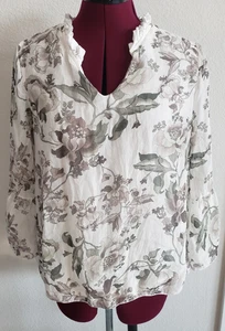 Angela Moda Silk Floral Romantic Blouse Made in Italy Sz L Sheer Ruffle Sleeves - Picture 1 of 12