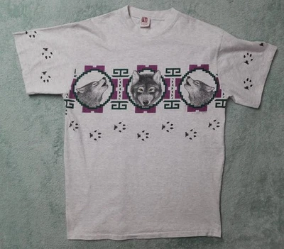 Camiseta De Colección Art Unlimited Azteca Suroeste Lobo Talla Grande Años 90 Gris Arte EE. UU. Foto 1 de 4