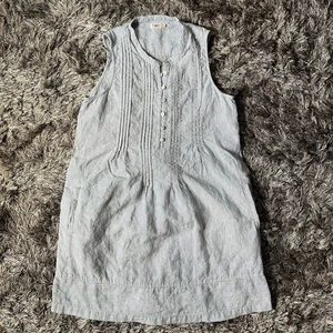 Faherty Isha Dress Womens M White Blue Mini Striped Linen Button Front Casual - Picture 1 of 20