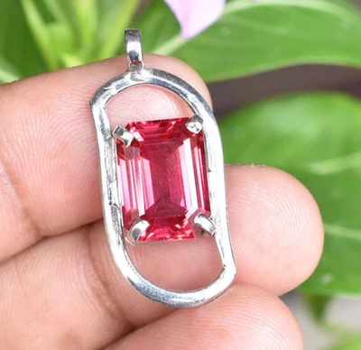15.60 CT Naturale Rubellite Tormalina 925 Pendente Argento Sterling Certificato - Immagine 1 di 4