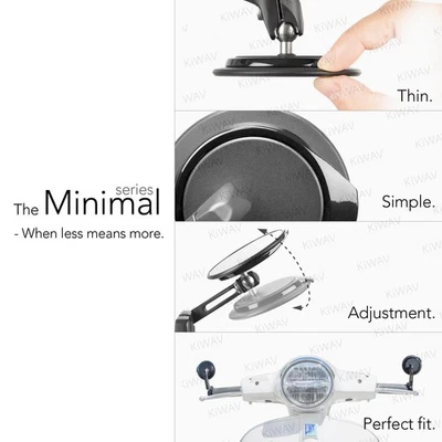 Espejos retrovisores de extremo de barra súper delgados AURA redondos negros para Vespa GTS 125/250/300 ('03~) Foto 1 de 4