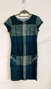 SEASALT Green Shift Dress Size 8 Check Dress Rocambole Pockets Short Sleeve - Picture 1 of 7