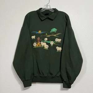 Tulchan Dark Green Embroidered Sheep & Shepherd Collared Sweatshirt Size L - Picture 1 of 8