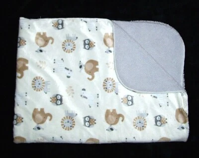 Just Born Lion Elephant Owl Zebra Cream Tan Gray Sherpa Baby Blanket Safari  - Image 1 of 2