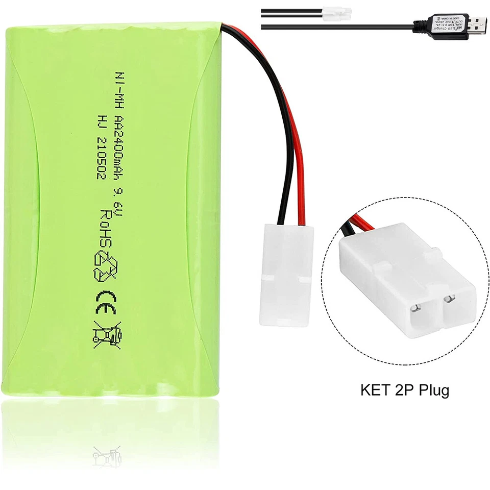 9.6v 2400mAh Ni-MH Rechargeable Battery Pack KET 2P Connector for RC Car Truck - Image 1 of 4