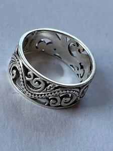 Nonmagnetic Silver Ornate Swirl Cut-Out Band Ring Size 8.75 - just under 3/8th’s - Picture 1 of 8